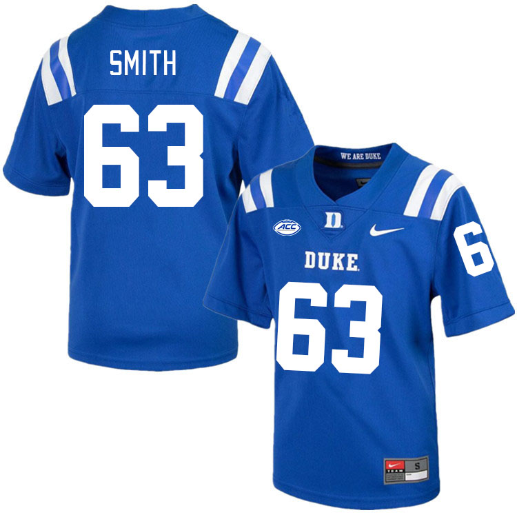 Men #63 Bradley Smith Duke Blue Devils College Football Jerseys Stitched-Royal